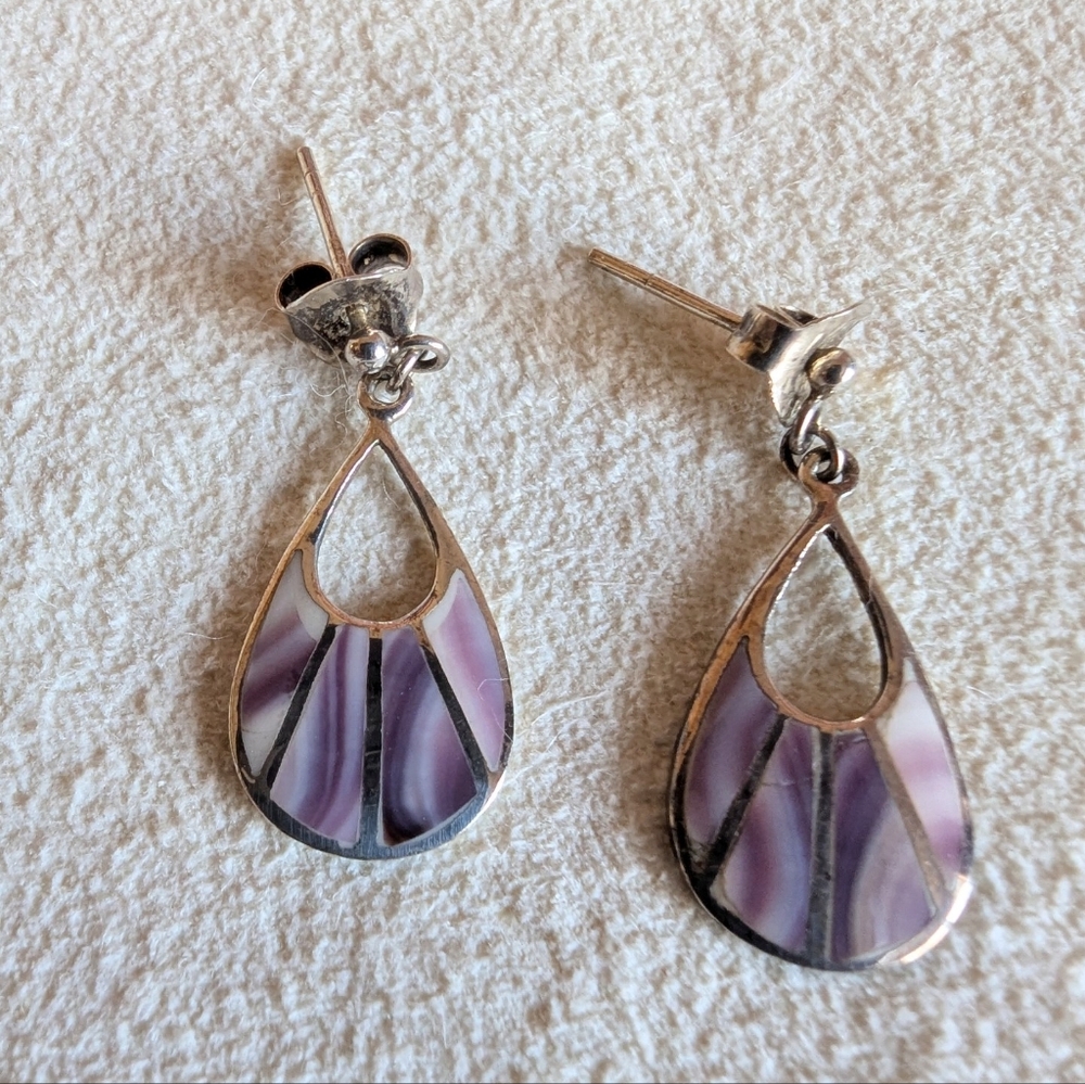 Sterling Silver Shell Inlay Earrings